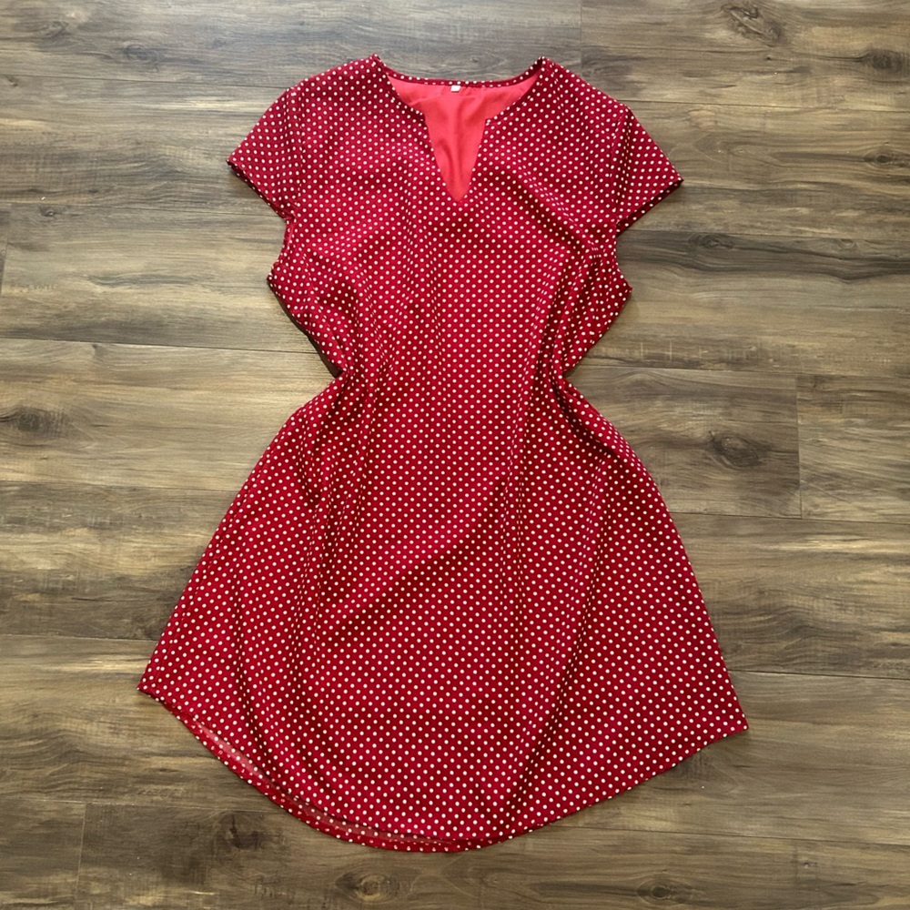 Red A-line V-neck Raglan Dress